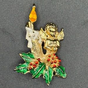 Christmas Candle Holly Angel Enamel pin‎ Brooch